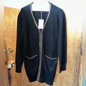 Lovers + Friends Black Norina Cardigan dress with Chain Accents